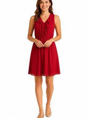 Emma & Michelle Red Ruffle Chiffon Dress Size 8 with Waist Tie